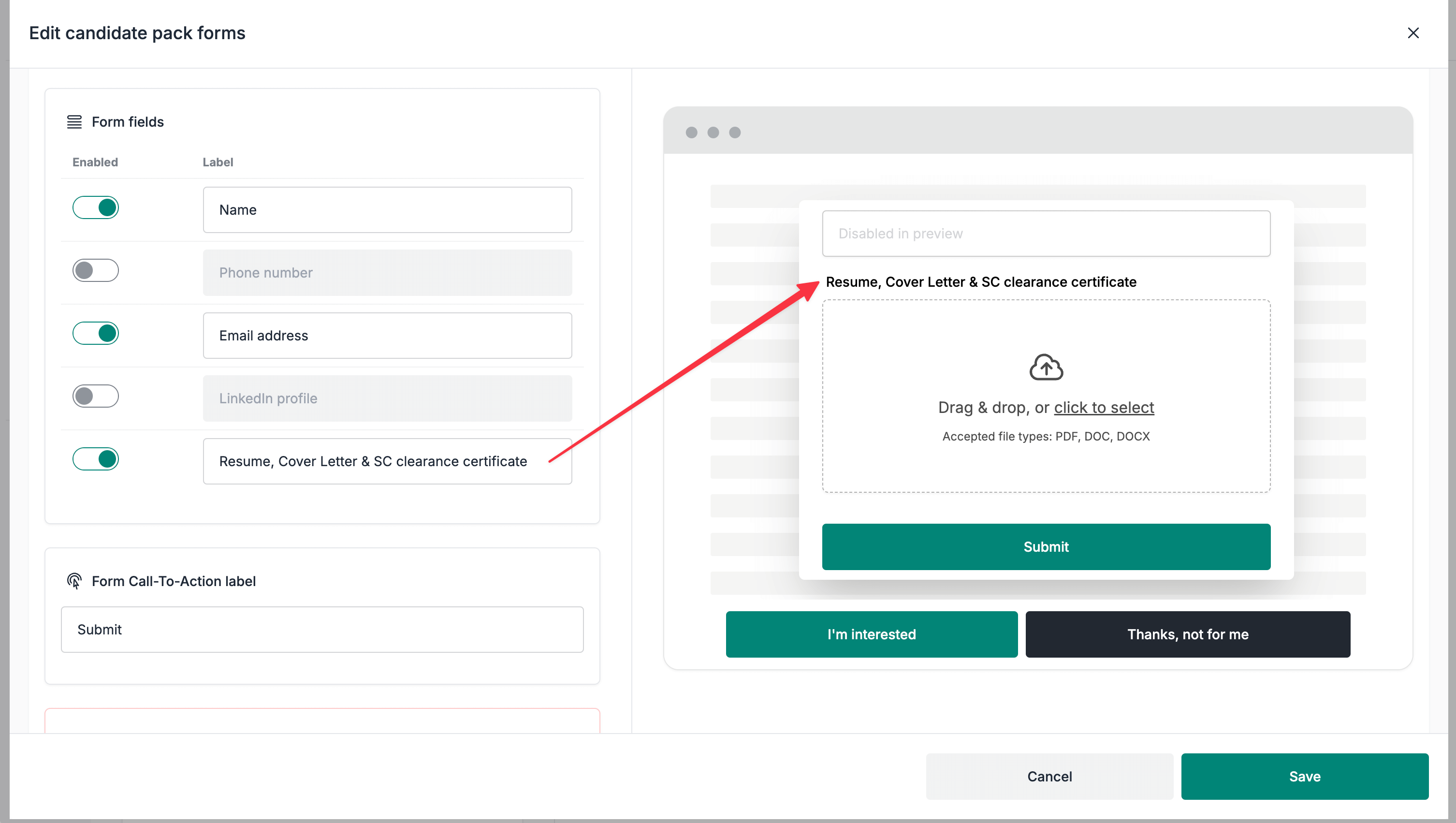 Multiple file upload label config
