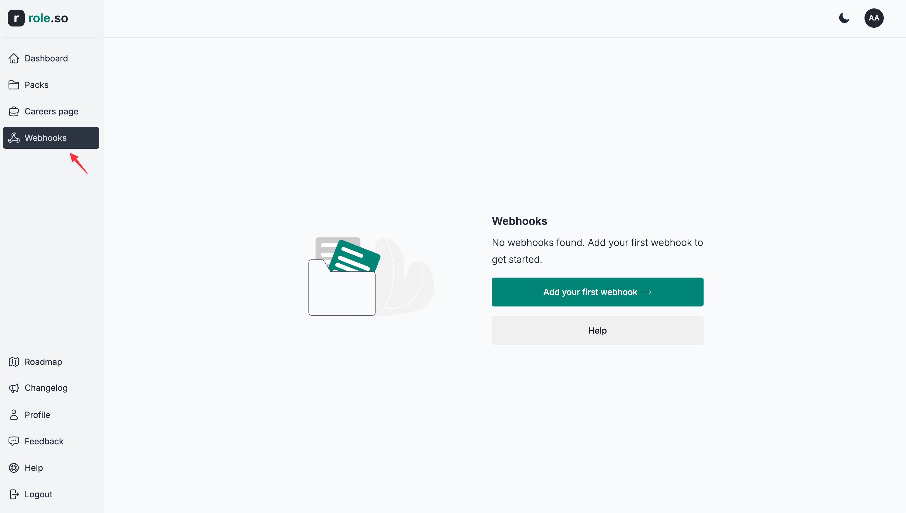 Navigate to the webhooks sections